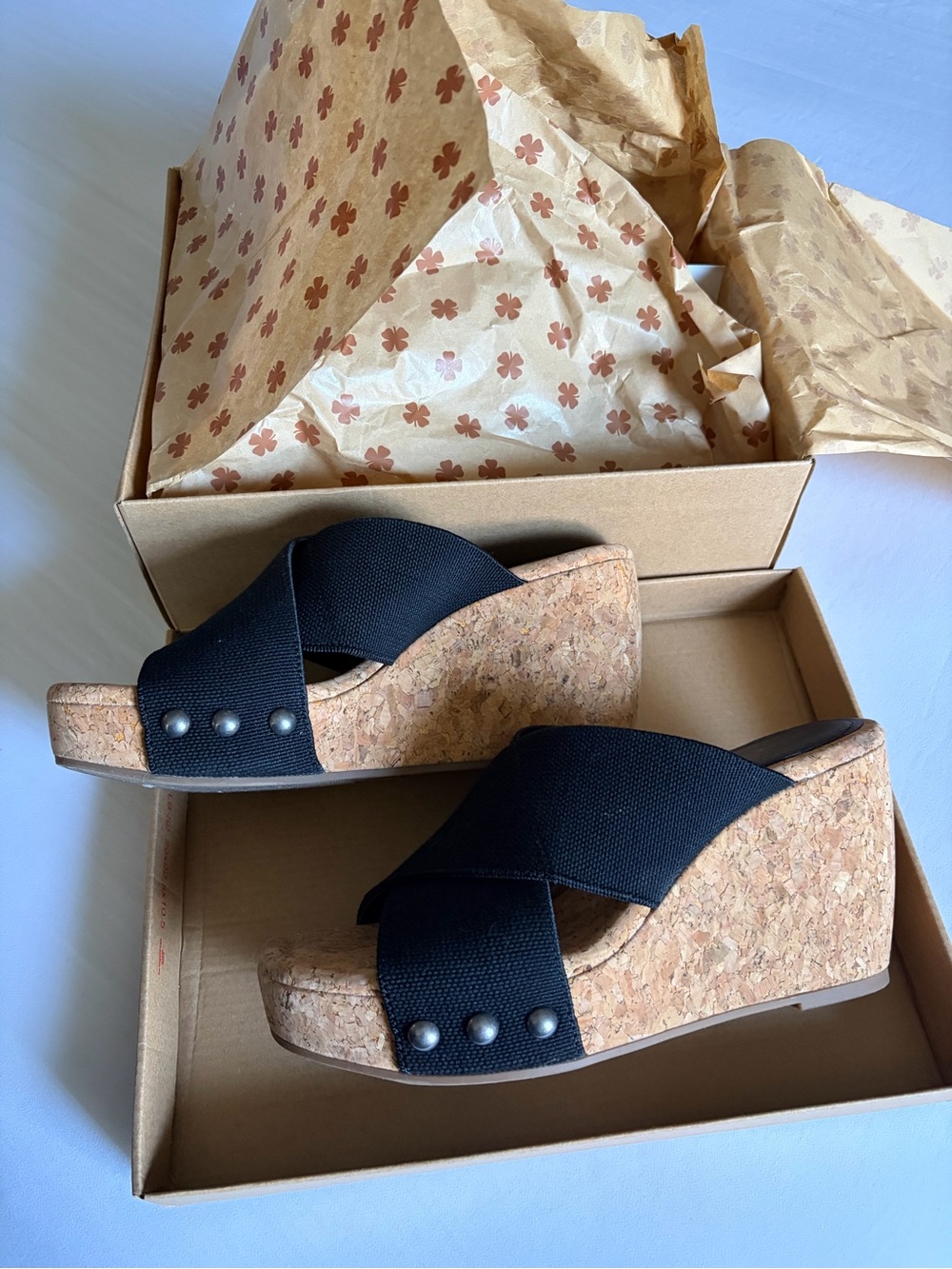 Lucky Brand Black Cork Wedge Slide Sandals